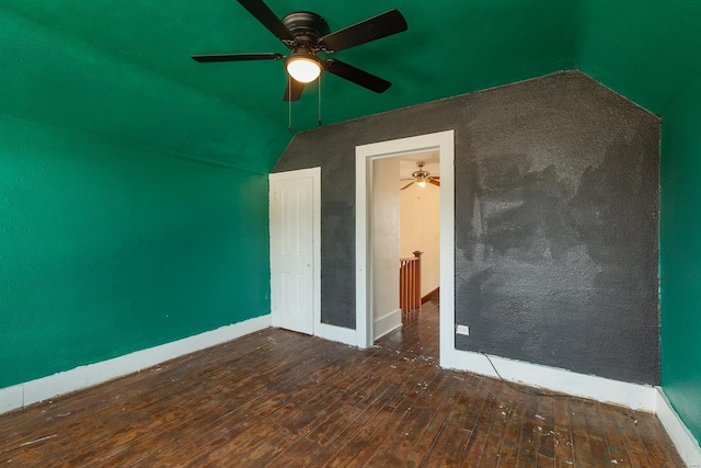 204 S Railroad St, Medora, IL 62063 - unfurnished bedroom with vaulted ceiling, hardwood / wood-style flooring, baseboards, and ceiling fan