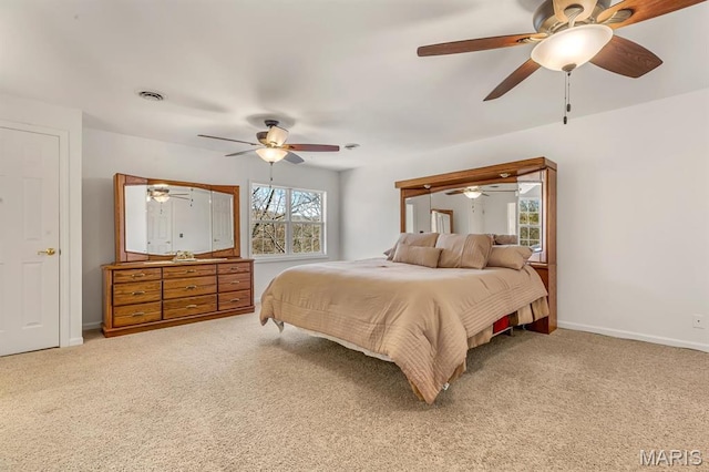 956 Long Bow Dr, Marthasville, MO 63357 - bedroom featuring light colored carpet, baseboards, and a ceiling fan