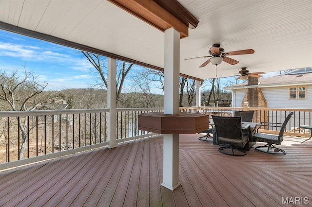 956 Long Bow Dr, Marthasville, MO 63357 - deck featuring outdoor dining space and ceiling fan