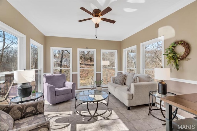 1972 Sugar Hollow Ct, Marthasville, MO 63357 - living area featuring light tile patterned floors, plenty of natural light, and a ceiling fan
