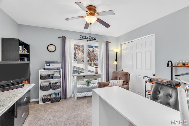 1972 Sugar Hollow Ct, Marthasville, MO 63357 - office space featuring a ceiling fan and light carpet