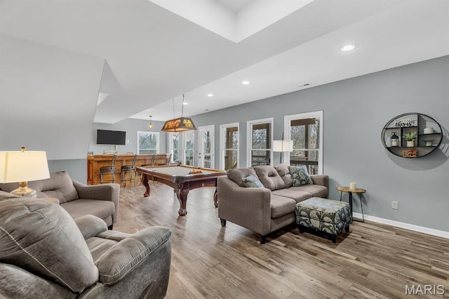 1972 Sugar Hollow Ct, Marthasville, MO 63357 - living area featuring billiards, wood finished floors, healthy amount of natural light, and recessed lighting