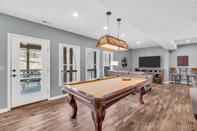 1972 Sugar Hollow Ct, Marthasville, MO 63357 - rec room featuring wood finished floors, pool table, and recessed lighting