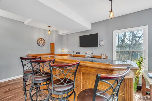 1972 Sugar Hollow Ct, Marthasville, MO 63357 - indoor wet bar featuring wood finished floors and decorative light fixtures