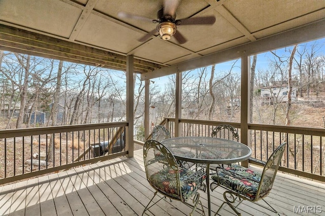 1972 Sugar Hollow Ct, Marthasville, MO 63357 - wooden terrace with a ceiling fan and outdoor dining area