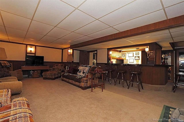 111 S Ziegler St, Pilot Knob, MO 63663 - living room featuring a drop ceiling, carpet flooring, and bar