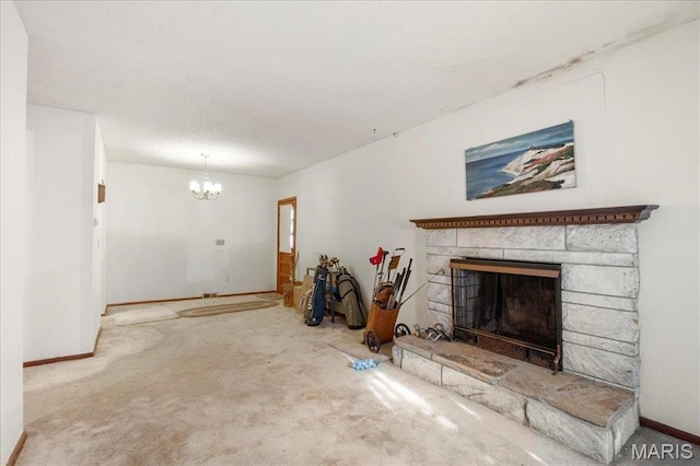 32 Briarcliffe Dr, Collinsville, IL 62234 - unfurnished living room with a chandelier, a fireplace, and carpet