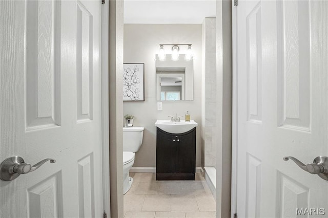 5816 Jamieson Ave, Saint Louis, MO 63109 - bathroom with toilet, tile patterned flooring, vanity, baseboards, and a shower