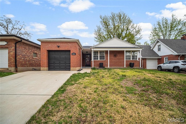 5816 Jamieson Ave, Saint Louis, MO 63109 - ranch-style house featuring an attached garage, brick siding, driveway, and a front lawn