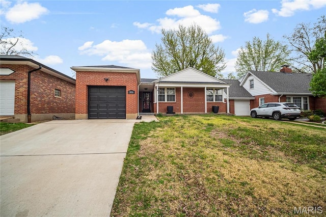 5816 Jamieson Ave, Saint Louis, MO 63109 - ranch-style home featuring an attached garage, brick siding, driveway, and a front lawn