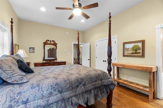 1011 N Ranney St, Sikeston, MO 63801 - bedroom with wood finished floors, ceiling fan, and recessed lighting