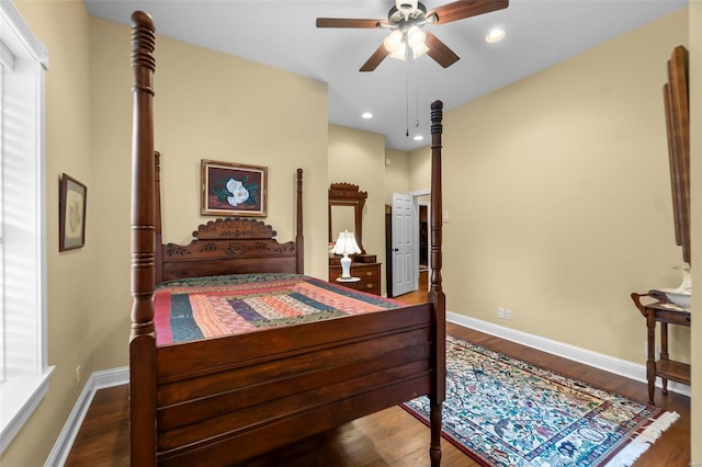 1011 N Ranney St, Sikeston, MO 63801 - bedroom featuring wood finished floors, baseboards, recessed lighting, and ceiling fan