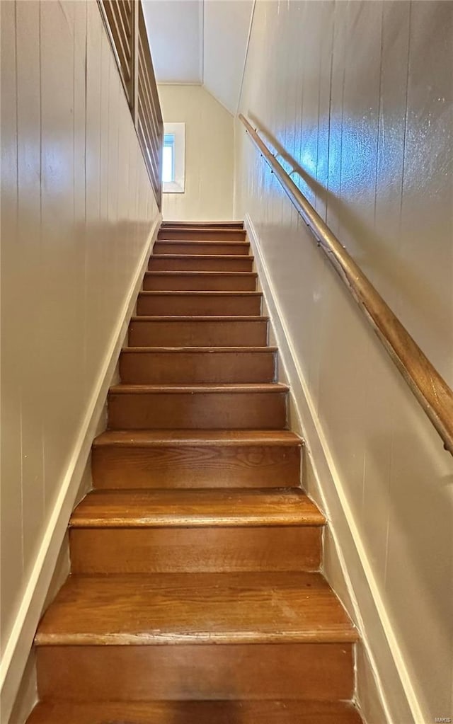 117 Pine St, Sullivan, MO 63080 - staircase with hardwood / wood-style floors and vaulted ceiling
