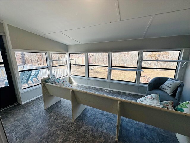 rec room with lofted ceiling