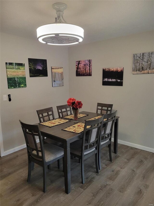 dining room featuring wood finished floors and baseboards
