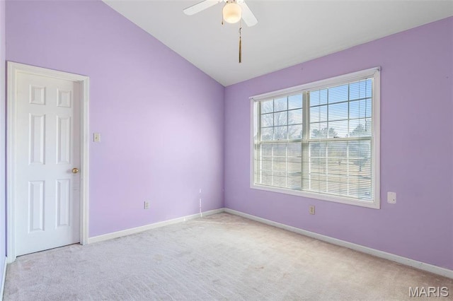 4645 Quail Run Rd, Farmington, MO 63640 - empty room featuring carpet, baseboards, ceiling fan, and vaulted ceiling