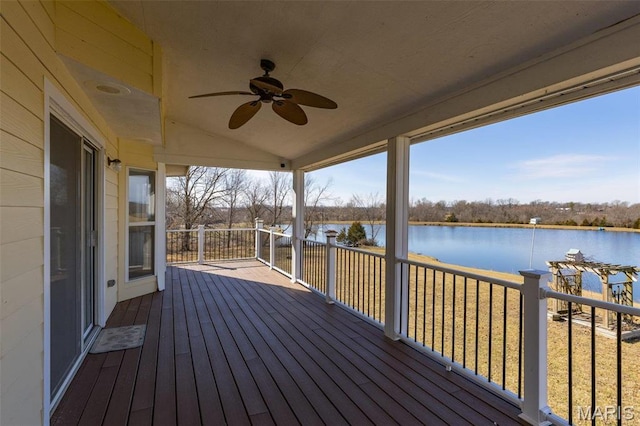 4645 Quail Run Rd, Farmington, MO 63640 - wooden terrace with a water view and ceiling fan