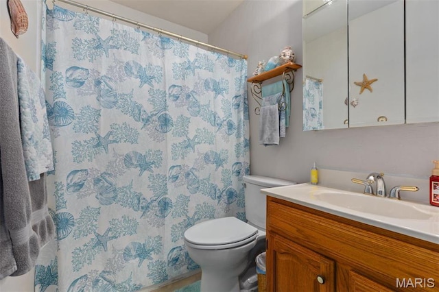 807 W Miller Dr, Staunton, IL 62088 - full bathroom featuring toilet, vanity, and a shower with curtain