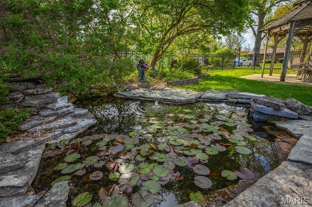 807 W Miller Dr, Staunton, IL 62088 - view of yard with a patio, a gazebo, and a small pond