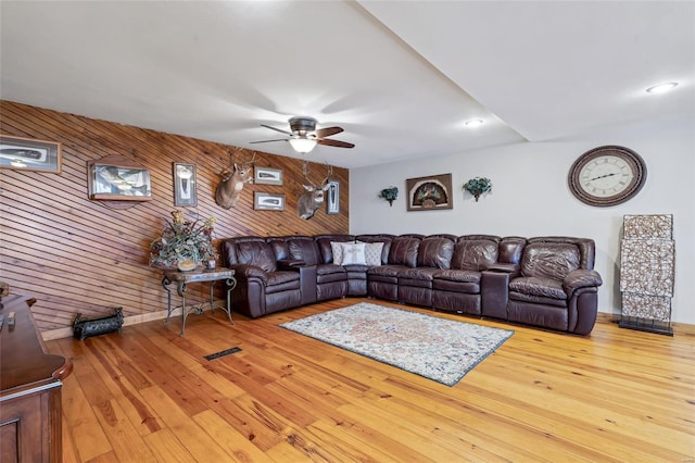 291 Deer Run Acres A, Williamsville, MO 63967 - living room with ceiling fan, wooden walls, hardwood / wood-style flooring, recessed lighting, and baseboards