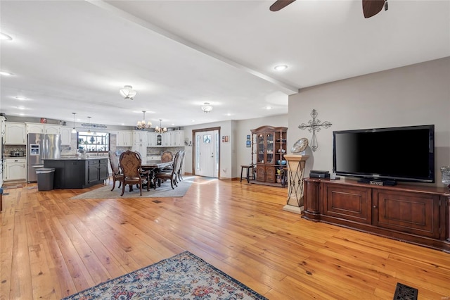 291 Deer Run Acres A, Williamsville, MO 63967 - living room featuring a ceiling fan, light wood-style floors, a chandelier, and recessed lighting