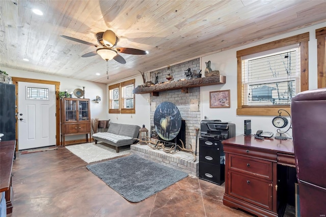 291 Deer Run Acres A, Williamsville, MO 63967 - office with a ceiling fan, wooden ceiling, and concrete flooring