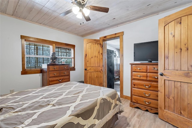 291 Deer Run Acres A, Williamsville, MO 63967 - bedroom with light wood-style flooring, ornamental molding, ceiling fan, and wood ceiling