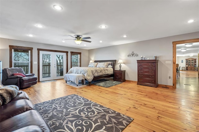 291 Deer Run Acres A, Williamsville, MO 63967 - bedroom with access to exterior, light wood finished floors, recessed lighting, ceiling fan, and french doors