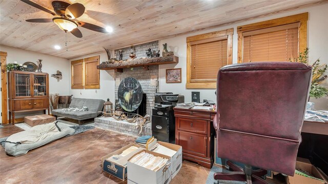 302 Deer Run Acres A, Williamsville, MO 63967 - home office featuring ceiling fan, wood ceiling, and concrete floors