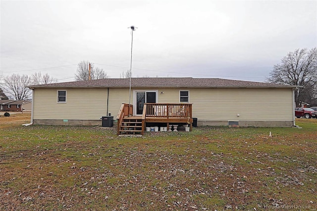 918 Susan St, Dexter, MO 63841 - rear view of house with a wooden deck, crawl space, and central AC
