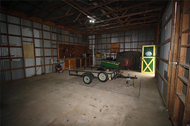 garage with metal wall