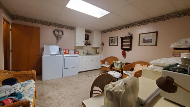 319 County Road 2270, Salem, MO 65560 - living area with independent washer and dryer, light colored carpet, and a drop ceiling
