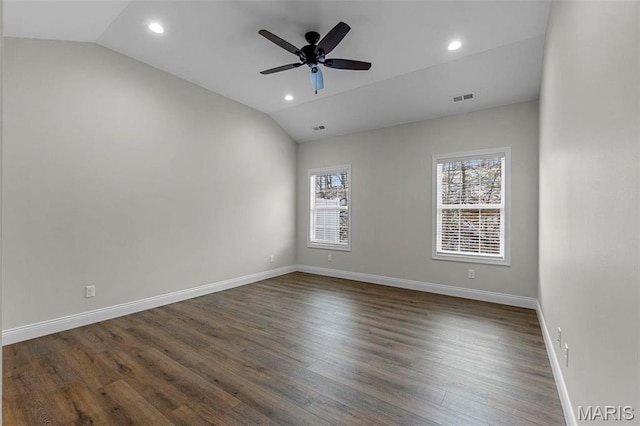 4 Creekside Way, Cape Girardeau, MO 63701 - empty room featuring lofted ceiling, a ceiling fan, dark wood-style flooring, and recessed lighting