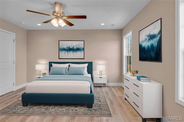 8 Bluebell Way, Jackson, MO 63755 - bedroom featuring baseboards, light wood finished floors, a ceiling fan, and recessed lighting