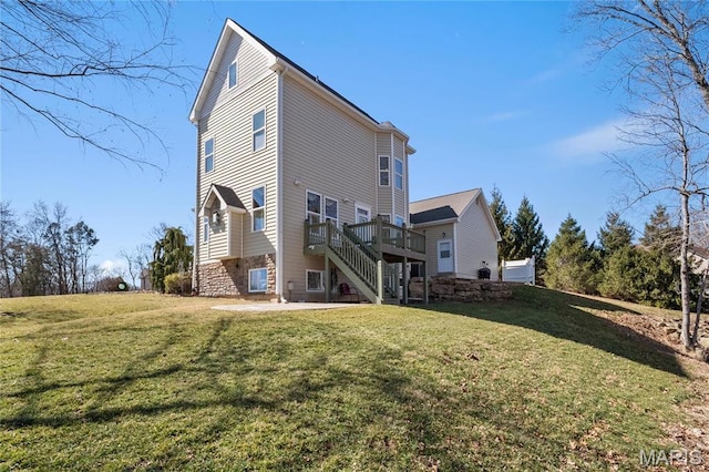 4349 Murdoch Ln, Augusta, MO 63332 - back of house with stairs, a yard, and a wooden deck