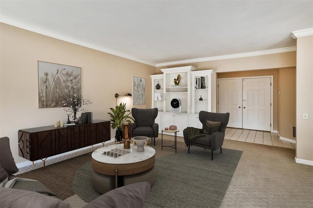 11920 Old Ballas Rd Unit 202, Saint Louis, MO 63141 - living area featuring crown molding, carpet, and baseboards