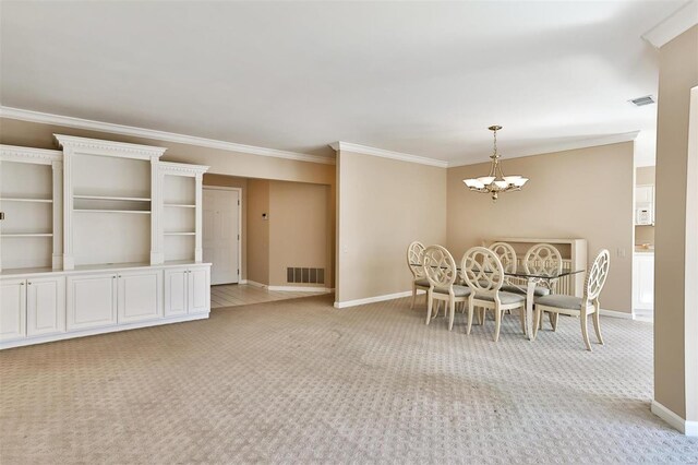 11920 Old Ballas Rd Unit 202, Saint Louis, MO 63141 - dining space with a chandelier, light carpet, ornamental molding, and baseboards