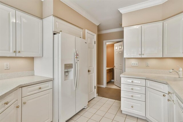 11920 Old Ballas Rd Unit 202, Saint Louis, MO 63141 - kitchen featuring white appliances, a sink, white cabinets, and ornamental molding