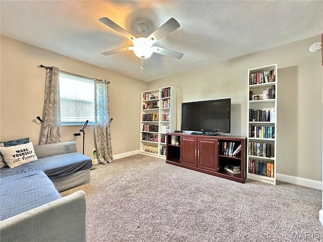 6 Ravenwood Cir, Ofallon, IL 62269 - living area featuring ceiling fan, carpet floors, and baseboards