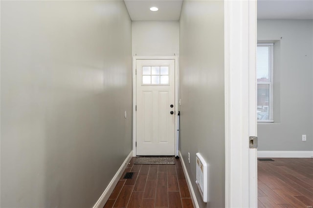 7915 S Broadway, Saint Louis, MO 63111 - doorway to outside featuring dark wood-style floors, baseboards, and recessed lighting