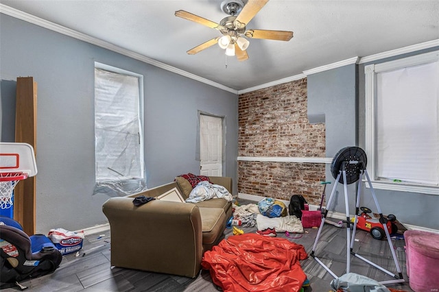5029 Wells Ave, Saint Louis, MO 63113 - recreation room with ceiling fan, ornamental molding, and baseboards