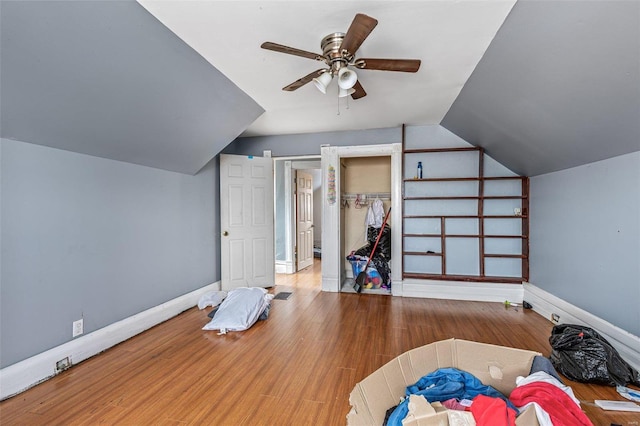 5029 Wells Ave, Saint Louis, MO 63113 - bonus room with ceiling fan, vaulted ceiling, wood finished floors, and baseboards