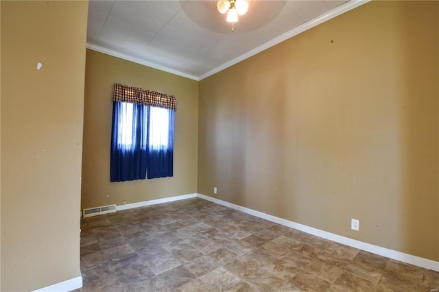 610 Panhorst St, Staunton, IL 62088 - spare room with ornamental molding, baseboards, stone finish flooring, and a ceiling fan