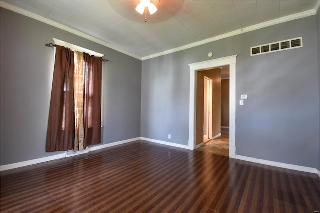 610 Panhorst St, Staunton, IL 62088 - empty room with wood finished floors, crown molding, baseboards, and ceiling fan