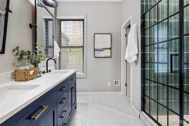 full bathroom featuring double vanity and tile patterned floors