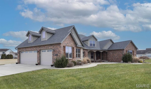 9606 Klings Ct, Mascoutah, IL 62258 - view of front of house featuring brick siding, a front yard, driveway, an attached garage, and a shingled roof