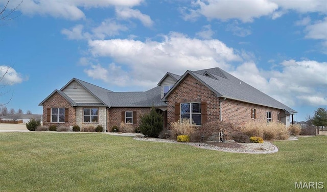 9606 Klings Ct, Mascoutah, IL 62258 - ranch-style home featuring brick siding, a front lawn, and roof with shingles