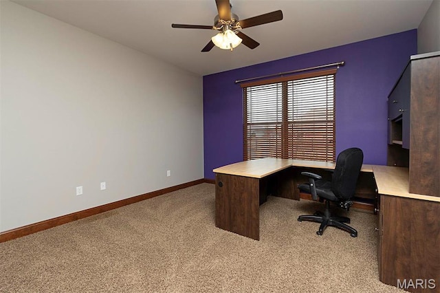 9606 Klings Ct, Mascoutah, IL 62258 - carpeted home office with baseboards and ceiling fan
