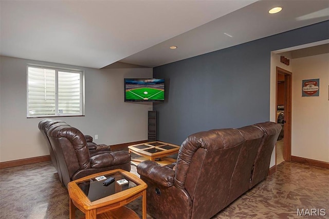 9606 Klings Ct, Mascoutah, IL 62258 - carpeted living area featuring baseboards and recessed lighting