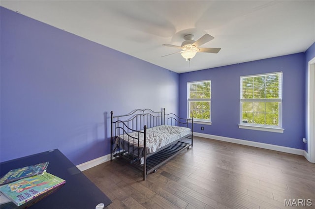 1218 Cold Spring Dr, Ofallon, MO 63368 - bedroom with baseboards, wood finished floors, and a ceiling fan